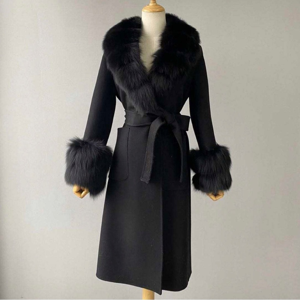 Cashmere Coat with real fox fur size L